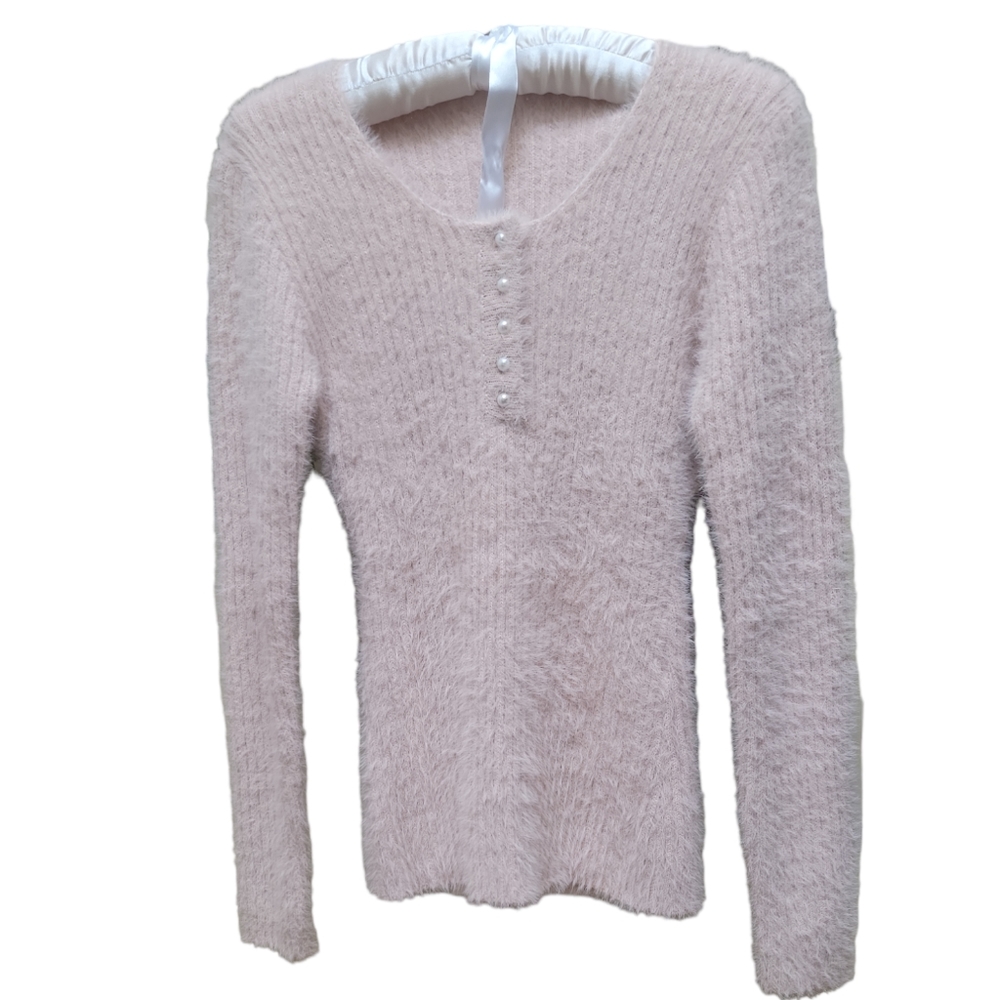 euc Soft Pink Sweater with Pearl Buttons
